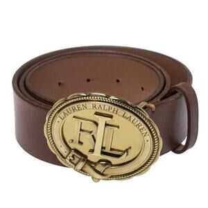 Lauren Ralph Lauren Tan Belt with Gold Emblem Buckle